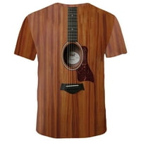 Puawkoer Мъжки тениска къса фашон 3D китара готини върхове летни ръкави отпечатани тийнейджъри мъжки блуза мъжки модни кафяви
