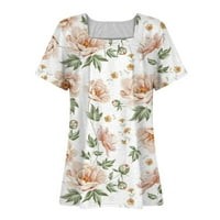 Дамски върхове кръгло деколте жени блуза свободно прилягане флорално лято ризи с къс ръкав бежово m