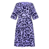 Рокли за жени женска смяна на лакът с дължина с дължина V-образно деколте леопардов печат средна дължина летни рокли за смяна лилаво xxl