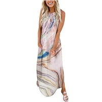 Плюс размер Sundresses за женски отпечатани без ръкави кръстосани предни шия дълга рокля летни плажни рокли на просвет