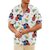 Fnyko Hawaiian риза за мъже момчета lilo & titch отпечатани редовно прилепнали копчета за небрежен ръкав надолу по хавайска риза летни плажни ризи за момчета мъже