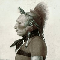 Saint-Memin: Osage, 1804. Warrior с носа. Акварел от Чарлз Балтазар Жулиен Февт де Сен-Мемин, 1804. Плакатен печат от