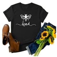 Ризи за женски женски слънчогледов печат с къс ръкав тениска тениска туника блуза върхове черни xxl