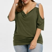 Тениски за аутици за жени плюс размер студено рамо свободно ежедневно късо ръкав риза дамски върхове ризи за жени зелено