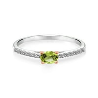 Gem Stone King 0. Ct кръгла зелен перидот бял диамант сребро и 10K розов златен пръстен