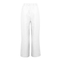 Бели дами ежедневни обикновени памучни и бельо с еднократни разхлабени ежедневни панталони